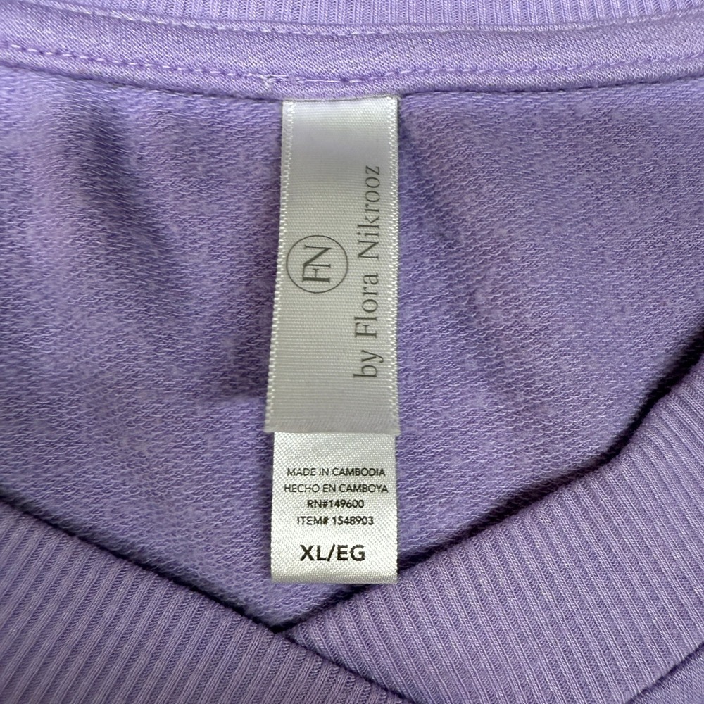 Flora Nikrooz V-Neck Top XL Purple Short Sleeve Ribbed Side Panel Loungewear Tee - Picture 2 of 9